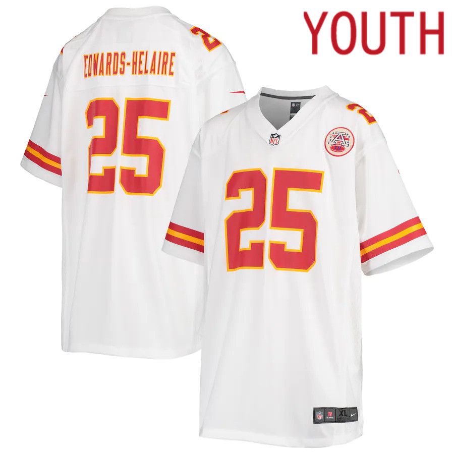 Youth Kansas City Chiefs 25 Clyde Edwards-Helaire Nike White Game NFL Jersey